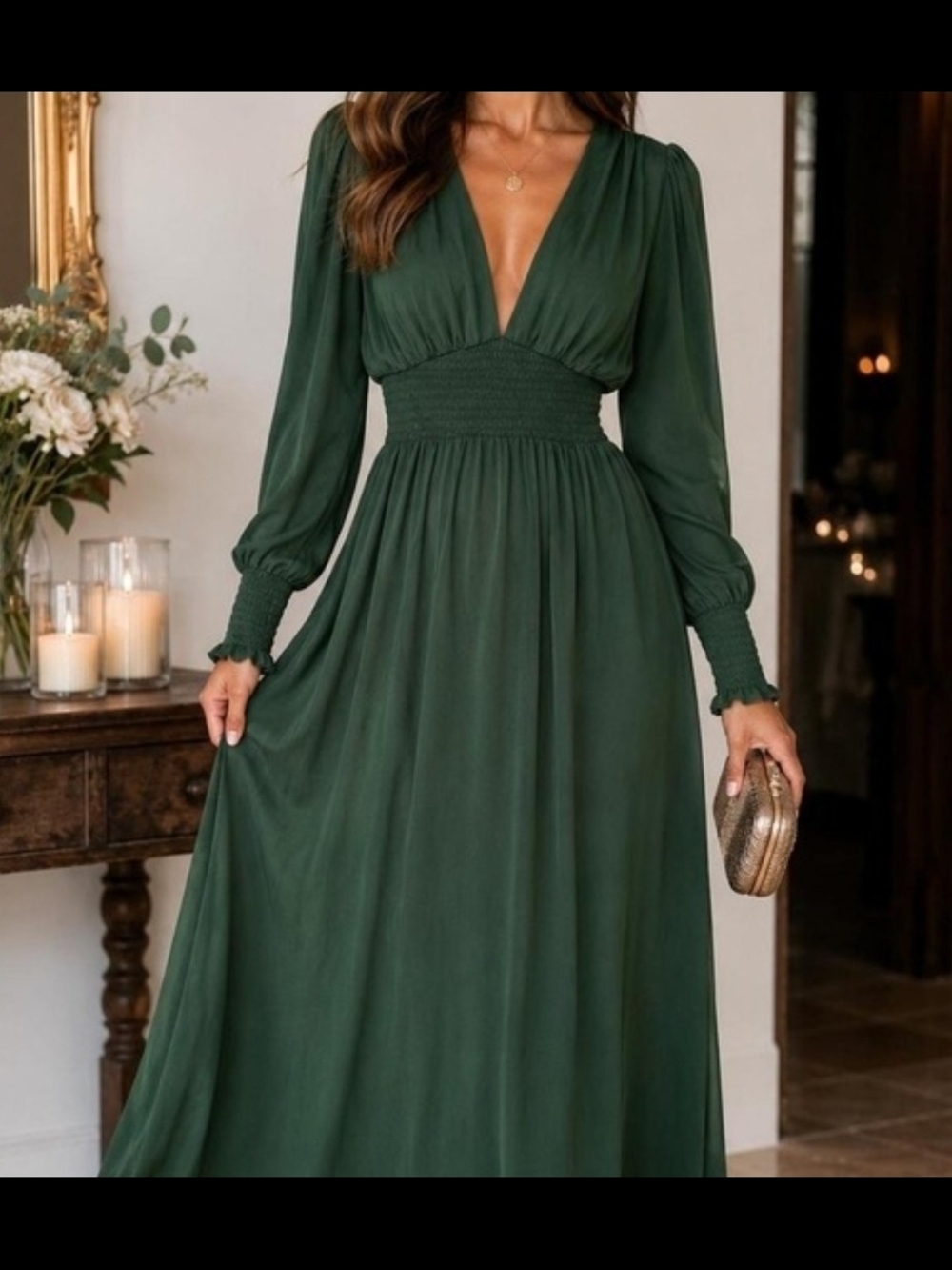 Baltic Born Olivia Dark Green Maxi Dress Empire Waist Smocked Womens 3XL